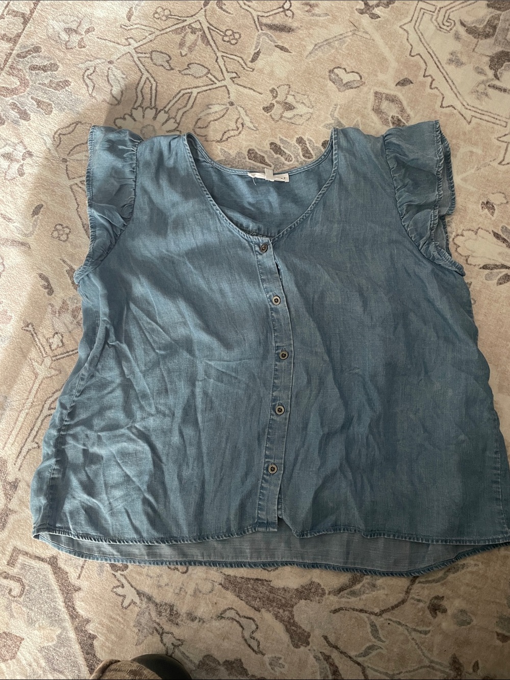 Jane and Delancey Light Blue Ruffle Sleeve Button-Front Top